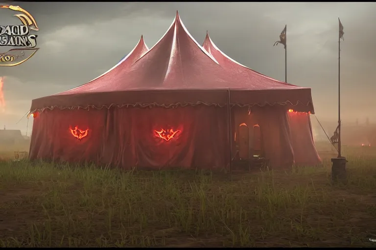 Image similar to 3d sculpt of a huge dark fantasy gothic circus tent, artstaton, League of Legends, red dead redemption2, overwatch, dark souls, digital illustration