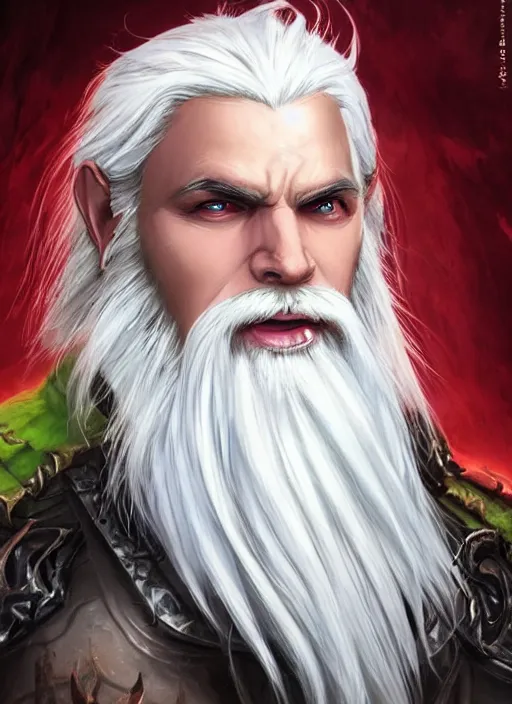 Image similar to man with white hair and white goatee, dndbeyond, bright, colourful, realistic, dnd character portrait, full body, pathfinder, pinterest, art by ralph horsley, dnd, rpg, lotr game design fanart by concept art, behance hd, artstation, deviantart, hdr render in unreal engine 5