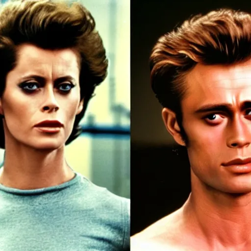 Prompt: man who is a genetic combination of sigourney weaver and james dean, face and upper body focus