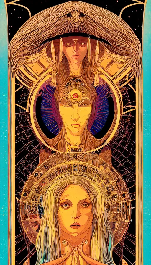 Image similar to the mystical oracle of ancient goddess venus, italian futurism, da vinci, dan mumford, josan gonzalez