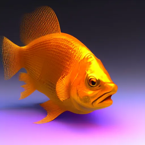 Prompt: a gold fish in a bowl purple background 3d render
