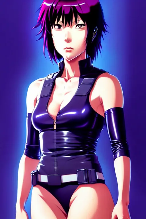 Image similar to a fullbody portrait of motoko kusanagi the major ghost in the shell : : stand alone complex, under repairs, maintenance : : by ilya kuvshinov, rossdraws, artgerm, sola digital arts, anti aliasing, raytracing : :