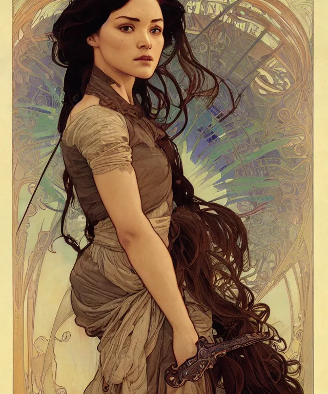 Prompt: realistic hyper detailed portrait of a clipper from into the badlands by Alphonse Mucha and Charlie Bowater and art germ, rule of thirds, golden ratio, portrait style with the subject in the middle of the frame