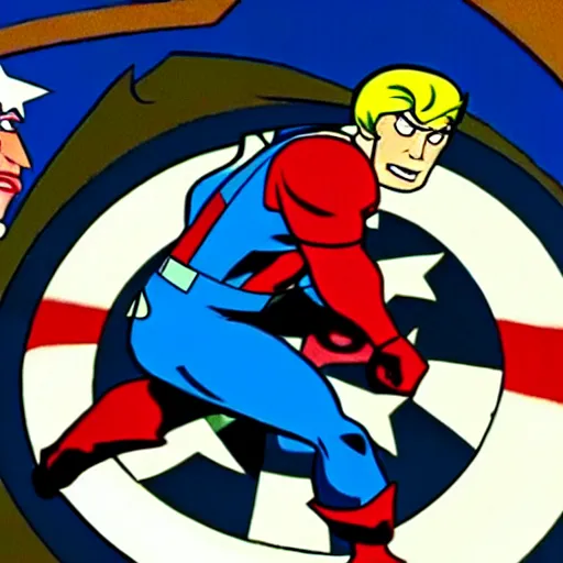 Image similar to film still of captain america in scooby - doo ( 1 9 6 9 )