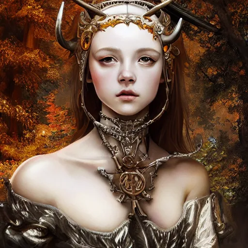 Prompt: A masterpiece ultrarealistic ultradetailed portrait of a Incredibly beautiful angel princess with Royal Tevton Knight Skull Full Iron Closed Helmet with Big Iron Bull Horns . baroque renaissance girl in the night forest. medium shot, intricate, elegant, highly detailed. trending on artstation, digital art, by Stanley Artgerm Lau, WLOP, Rossdraws, James Jean, Andrei Riabovitchev, Marc Simonetti, Yoshitaka Amano. background by James Jean and Gustav Klimt, light by Julie Bell, 4k, porcelain skin.