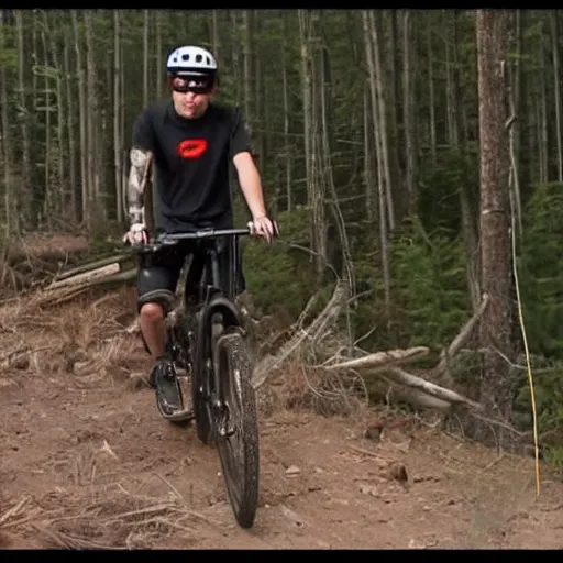 Prompt: Skrillex on a bike, trail cam footage