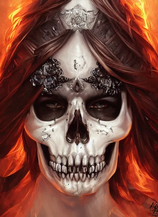 Prompt: digital _ painting _ of _ a beautiful skull girl _ by _ filipe _ pagliuso _ and _ justin _ gerard _ symmetric _ fantasy _ highly _ detailed _ realistic _ intricate _ port