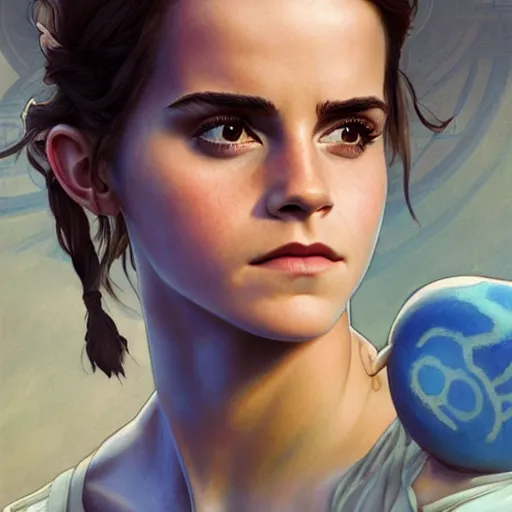 Prompt: Emma Watson as a blue Navi from the Avatar movie, highly detailed, digital painting, artstation, concept art, sharp focus, illustration, art by greg rutkowski and alphonse mucha