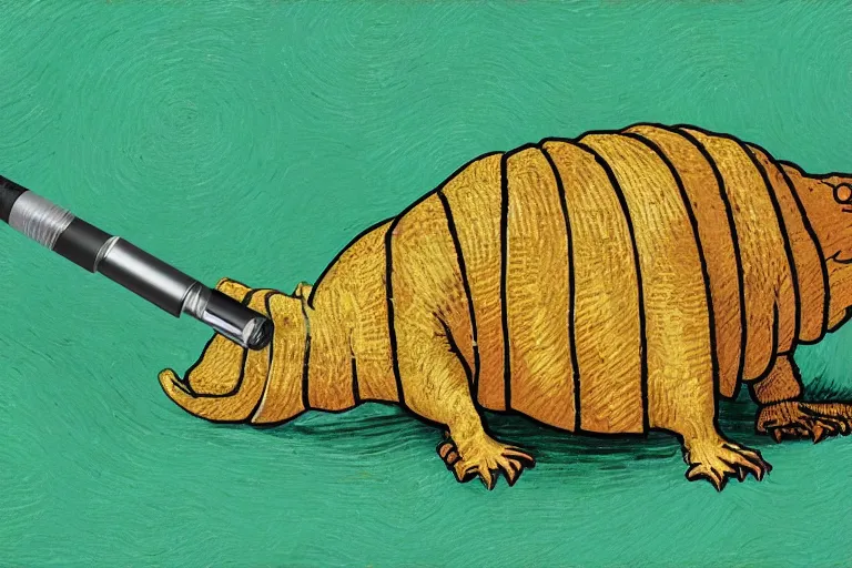 Image similar to an armadillo smoking a joint by vincent van gogh, digital art,