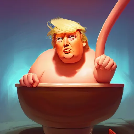 Prompt: chubby donald trump inside toilet bowl, ben hur, loftis, cory behance hd by jesper ejsing, by rhads, makoto shinkai and lois van baarle, ilya kuvshinov, rossdraws global illumination