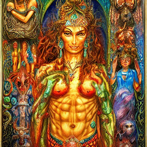 Image similar to disasterpiece mesmerizing sanctum of the most disturbing and beautiful truth, relief of Akkadian origin, in the style of Jeff Easley, Josephine Wall, Ken Kelly, – W 1024