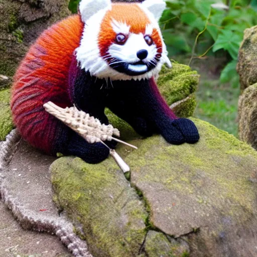 Prompt: a knitted red panda