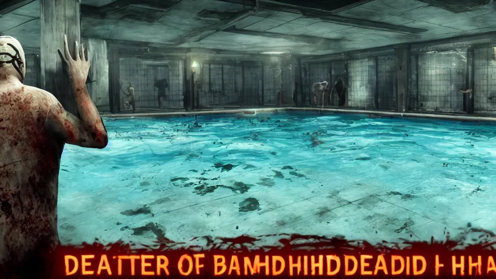 Image similar to Screenshot from Dead By Daylight at an indoor swimming pool