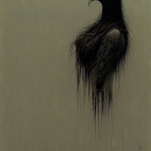 Prompt: half human half raven teen girl by Beksinski