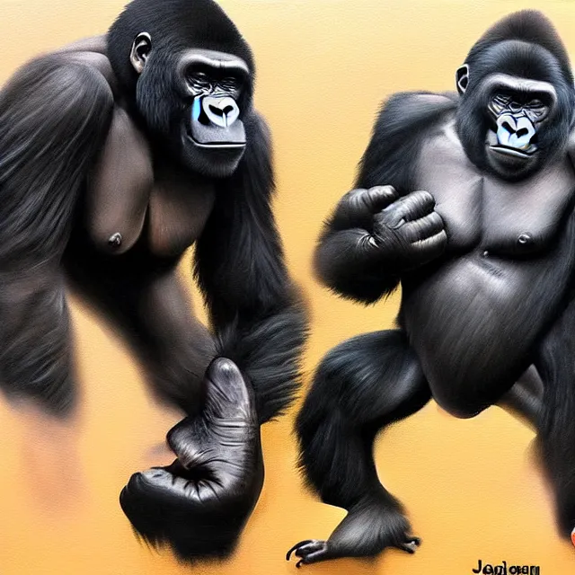 Image similar to joe rogan fights a gorilla, trending on artstation, detailed art, oil painting,