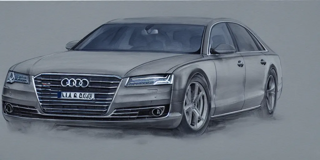 Image similar to audi a 8 water color painting, rtx, raytracing, 8 k, highly detailed, soft colors,