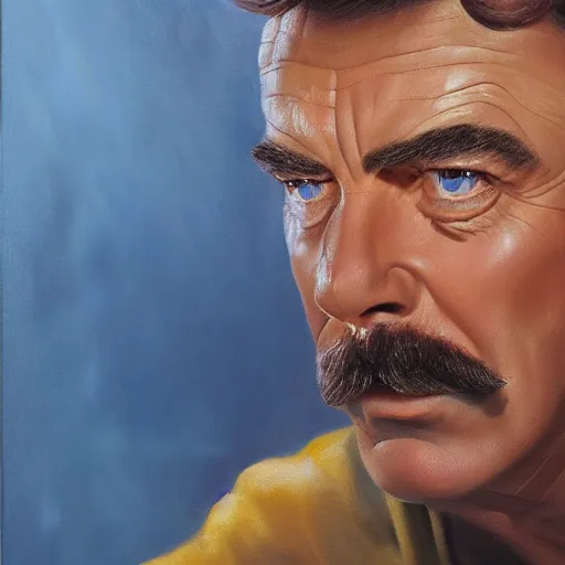 Image similar to ultra realistic portrait painting of tom selleck as dobbie, art by frank frazetta, 4 k, ultra realistic, highly detailed, epic lighting