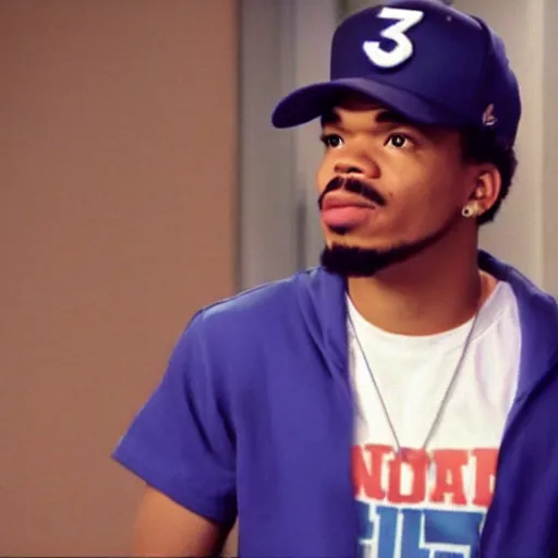 Image similar to a tv still of Chance The Rapper starring as a college student in a 1993 black sitcom