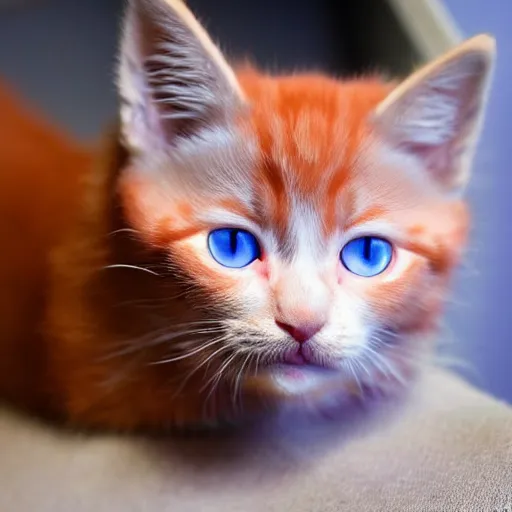 Prompt: adorable crimson kitten with blue eyes