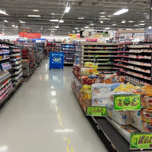 Image similar to a local walmart, general goods store, food, clothing, electronics, 8k, -150