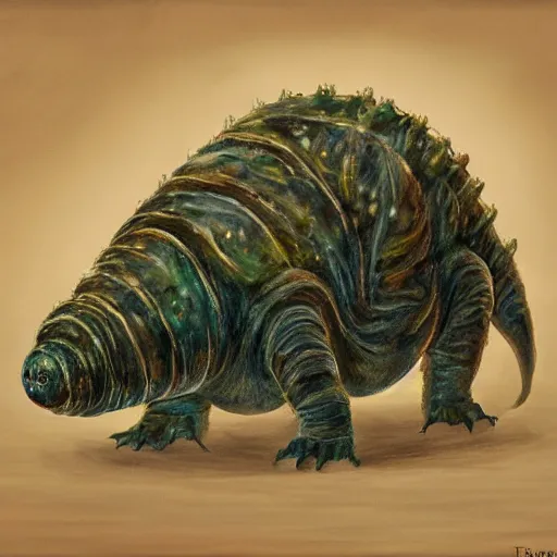 Image similar to realistic painting of a tardigrade kaiju, godzilla