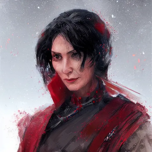 Image similar to portrait of a man by greg rutkowski, royalti jedi knigh, short black hair, star wars expanded universe, she is about 5 0 years old, elegant, prideful, wearing red jedi armor, highly detailed portrait, digital painting, artstation, concept art, smooth, sharp foccus ilustration, artstation hq