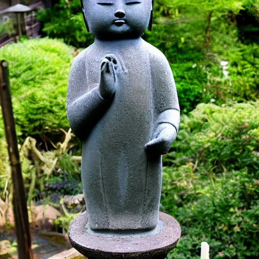 Prompt: photo of a jizo stature in a garden