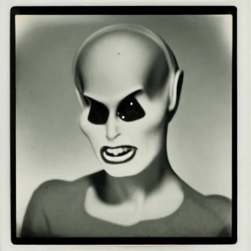 Image similar to polaroid photograph of portrait horrorific alien, 1 9 5 0