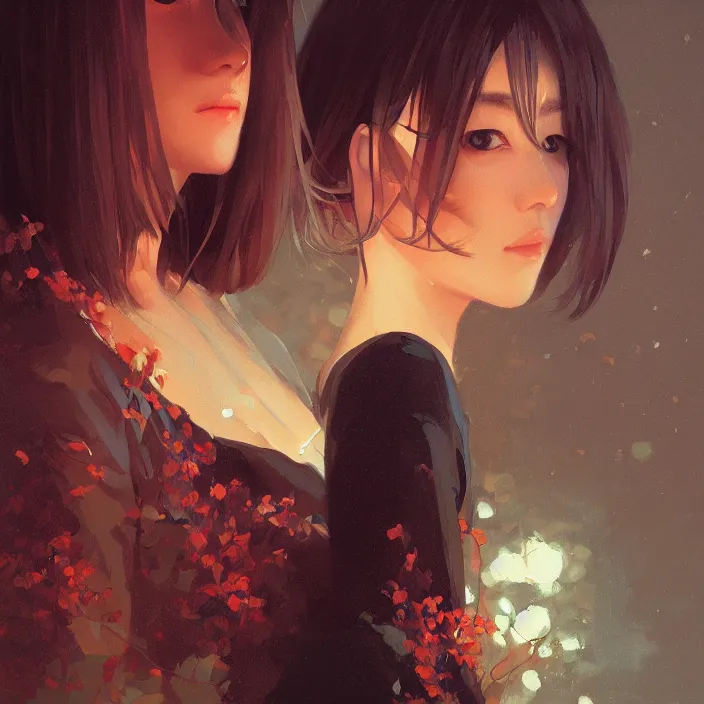 Image similar to akase akari, fine details, night setting, realistic shaded lighting poster by ilya kuvshinov, katsuhiro, artgerm, jeremy lipkin, michael garmash, nixeu, unreal engine 5, radiant light, detailed and intricate environment