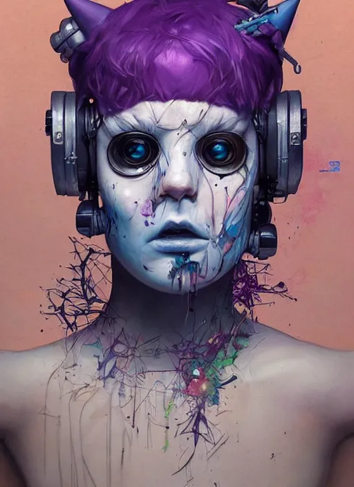 Prompt: beautiful portrait of Lofi cyberpunk Gengar, by Tristan Eaton, Stanley Artgermm, Tom Bagshaw, Greg Rutkowski, Carne Griffiths. trending on DeviantArt, face enhance, hyper detailed, trending on Artstation, 8k, masterpiece, graffiti paint, fine detail, full of color, intricate detail, golden ratio illustration