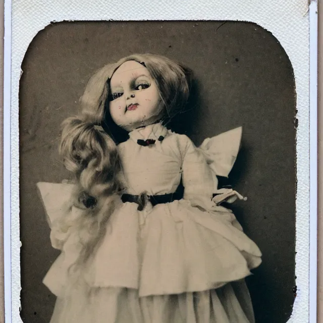 Image similar to cursed vintage doll, polaroid