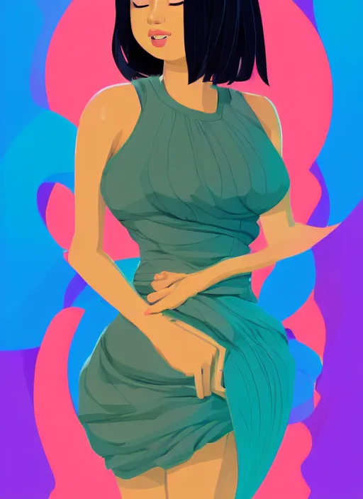 Image similar to woman, black hair, tan skin, curvy, slight resemblance to selena gomez. colorful voluminous princess dress. clean cel shaded vector art. shutterstock. behance hd by lois van baarle, artgerm, helen huang, by makoto shinkai and ilya kuvshinov, rossdraws, illustration,