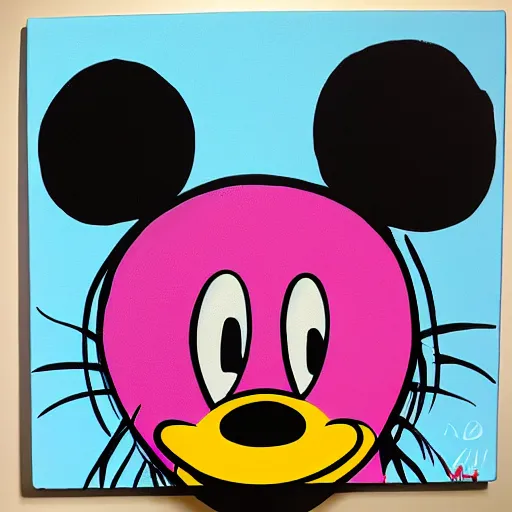 Image similar to mickey mouse artistic acrylic painting in the style of andy warhol