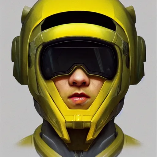 Image similar to yong boy destroyed to pieces with glowing yelow visor as a realistic scifi cyberpunk knight, closeup portrait art by james jean and greg rutkowski,, realistic face, like anime, digital art, trending on artstation, 8 k