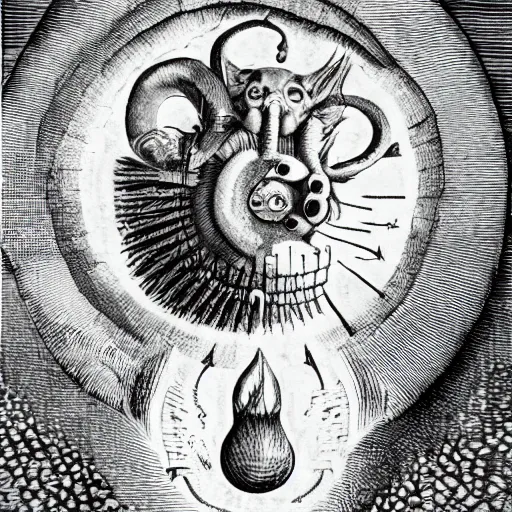 Image similar to furry freaky creature sings a unique canto about'as above so below'being ignited by the spirit of haeckel and robert fludd, breakthrough is iminent, glory be to the magic within