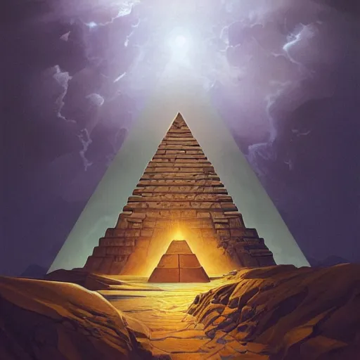 Prompt: point perspective path towards a pyramid with black snake in the sky ,by artgerm and Craig Mullins, James Jean, Andrey Ryabovichev, Mark Simonetti and Peter Morbacher 16k