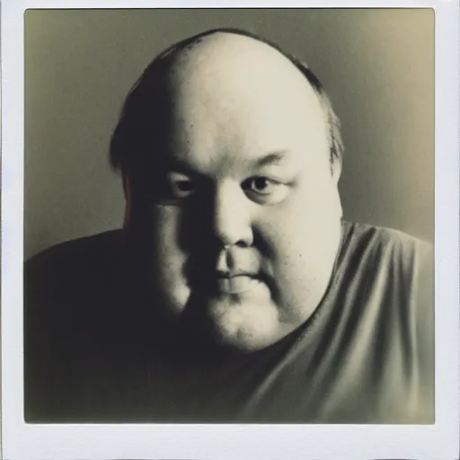 Image similar to polaroid portrait of a fat man by andy warhol. holga