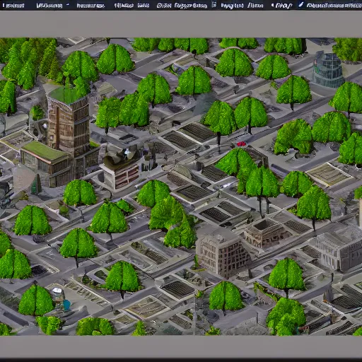 Image similar to a city built on a macbook keyboard, microworld, with trees and a civilization