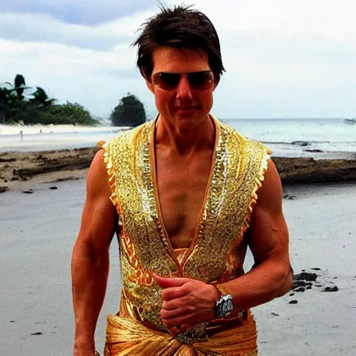 Image similar to tom cruise wearing traditional Bali dress