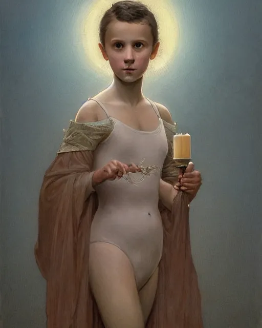 Prompt: a well - lit portrait painting of a shy, blushing 1 6 - year old alicia vikander or millie bobby brown in a leotard with lanterns at night, intricate, elegant, highly detailed, artstation, concept art, by krenz cushart and donato giancola and william adolph bouguereau and alphonse mucha