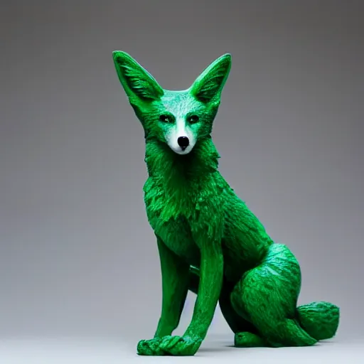 Image similar to Portrait photography of a terrifying Emerald fox sculpture