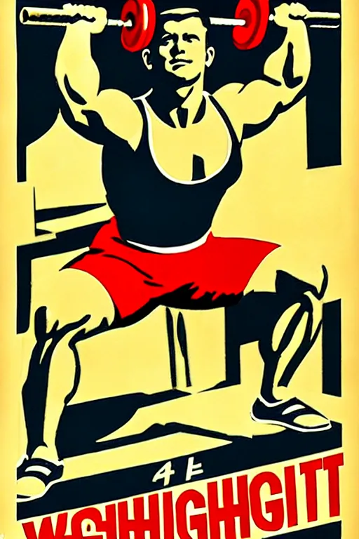 Image similar to 1940s weightlifting art poster