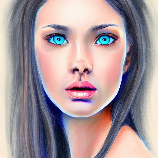 Image similar to a drawing of a woman's face with blue eyes, a digital painting by Nyuju Stumpy Brown, tumblr contest winner, digital art, speedpainting, flat shading, painterly