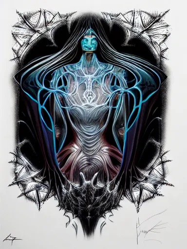 Image similar to portrait study, lord of regeneration, illustrated on black paper by nychos, artgerm, moebius, alex grey, android jones : : fractal lotus pattern : : digital painting, digital art, concept art, character design, imaginefx : : hyperrealism, dark fantasy