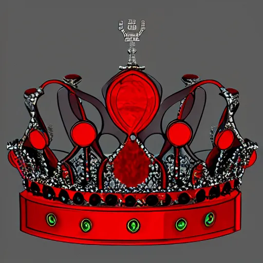 Prompt: a crown with 3 red gems on it, symmetrical, digital art