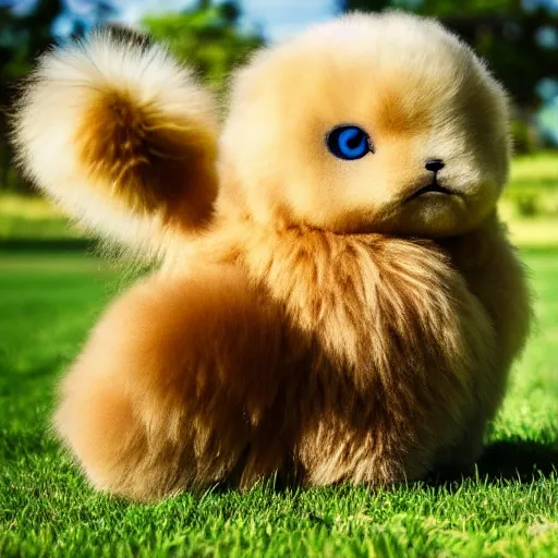 Image similar to real life Pokemon, fluffy, realistic, golden hour, sharp focus