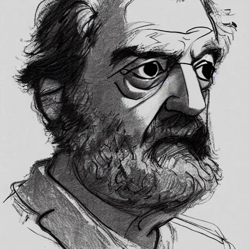 Prompt: a realistic yet scraggly portrait sketch of the side profile of a stern and sophisticated stanley kubrick, trending on artstation, intricate details, in the style of frank auerbach, in the style of sergio aragones, in the style of martin ansin, in the style of david aja, in the style of mattias adolfsson