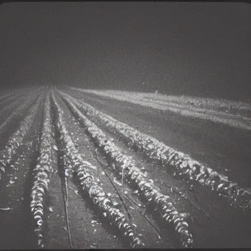 Prompt: Beautiful Liminal Grainy foggy disposable-camera Photograph of a infinite infinite infinite Town with many carrots carrots carrots carrots on the floor