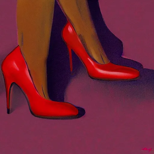 Prompt: A woman wearing red high heels,high heels with feet inside in focus ,bright lighting , digital art , highly detailed , high contrast, beautiful lighting, award winning , trending on art station, 8k