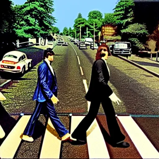 Image similar to freddy mercury crossing abbey road realistic photo